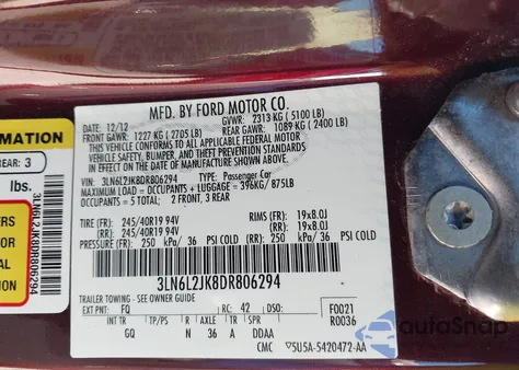 2013 Lincoln Mkz из США, поврежденный, VIN 3LN6L2JK8DR806294